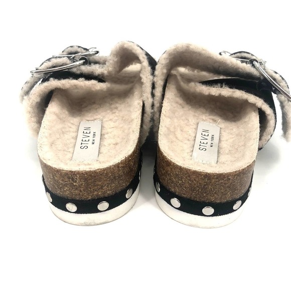 STEVEN STEVE MADDEN Stessi Black Sherpa Lined Slip-on Sandal Size 7 - Picture 5 of 10